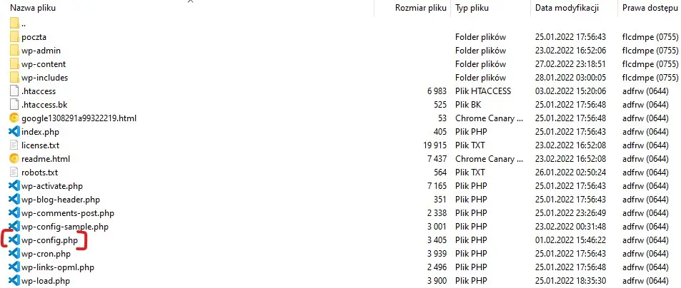 plik wp-confing.php w hierarchi plików WordPress: zabezpieczanie wp-config.php