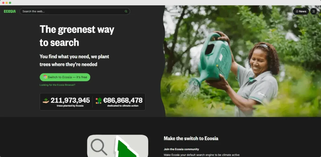Ecosia browser and search